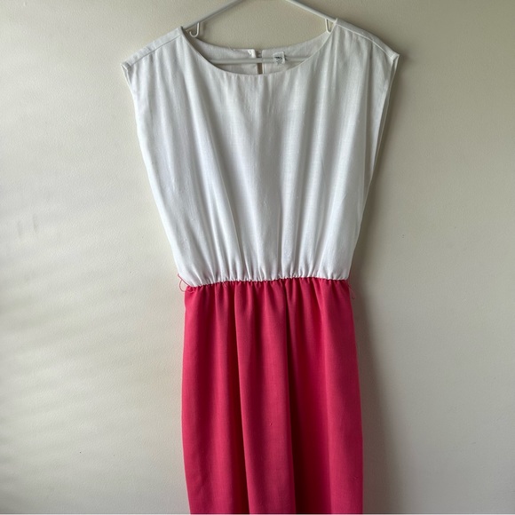 $5 FOR $25 | Vintage Barbiecore Sheath Modest Midi Dress Pink White 14 - Picture 13 of 13